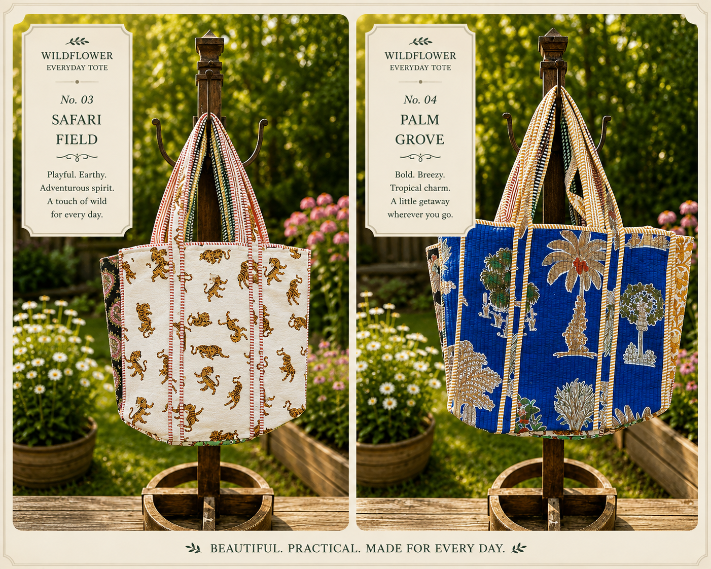 Hand Made Block Printed Quilted Cotton Tote Bags