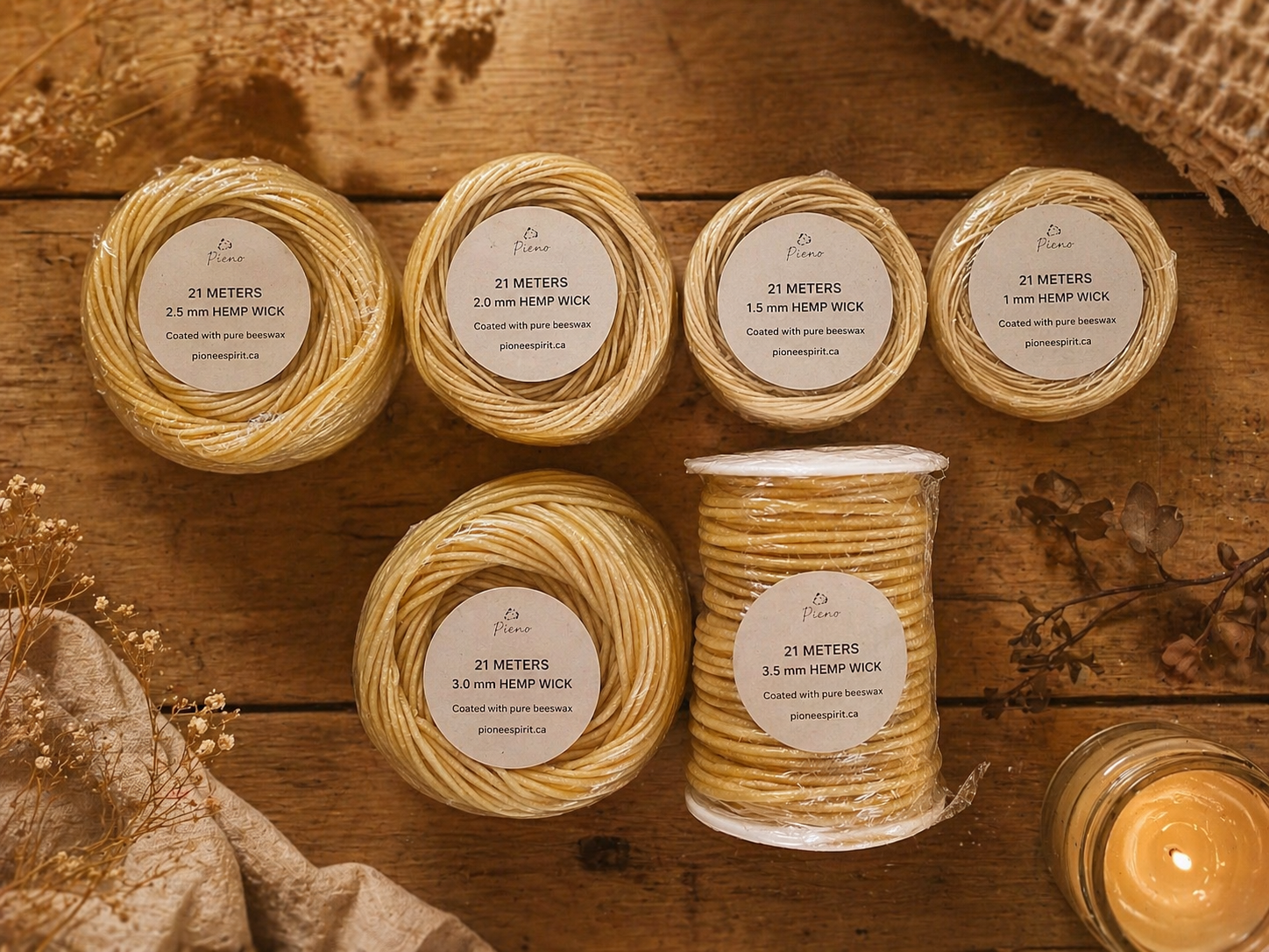 Hemp Wick coated with Beeswax