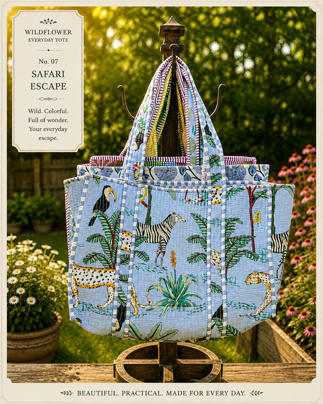 Hand Made Block Printed Quilted Cotton Tote Bags