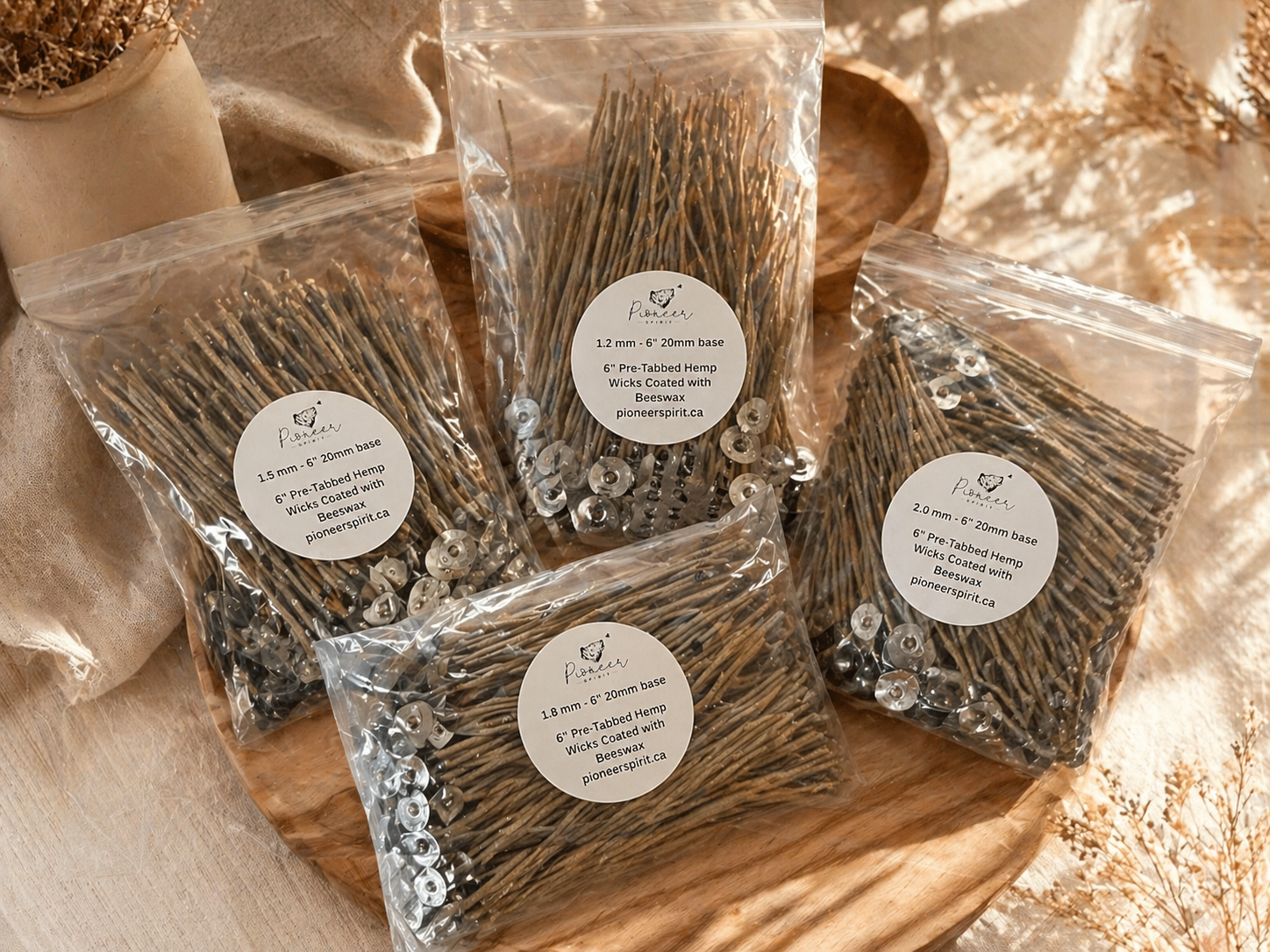 6" Pre-Tabbed Hemp Wicks Coated with Beeswax
