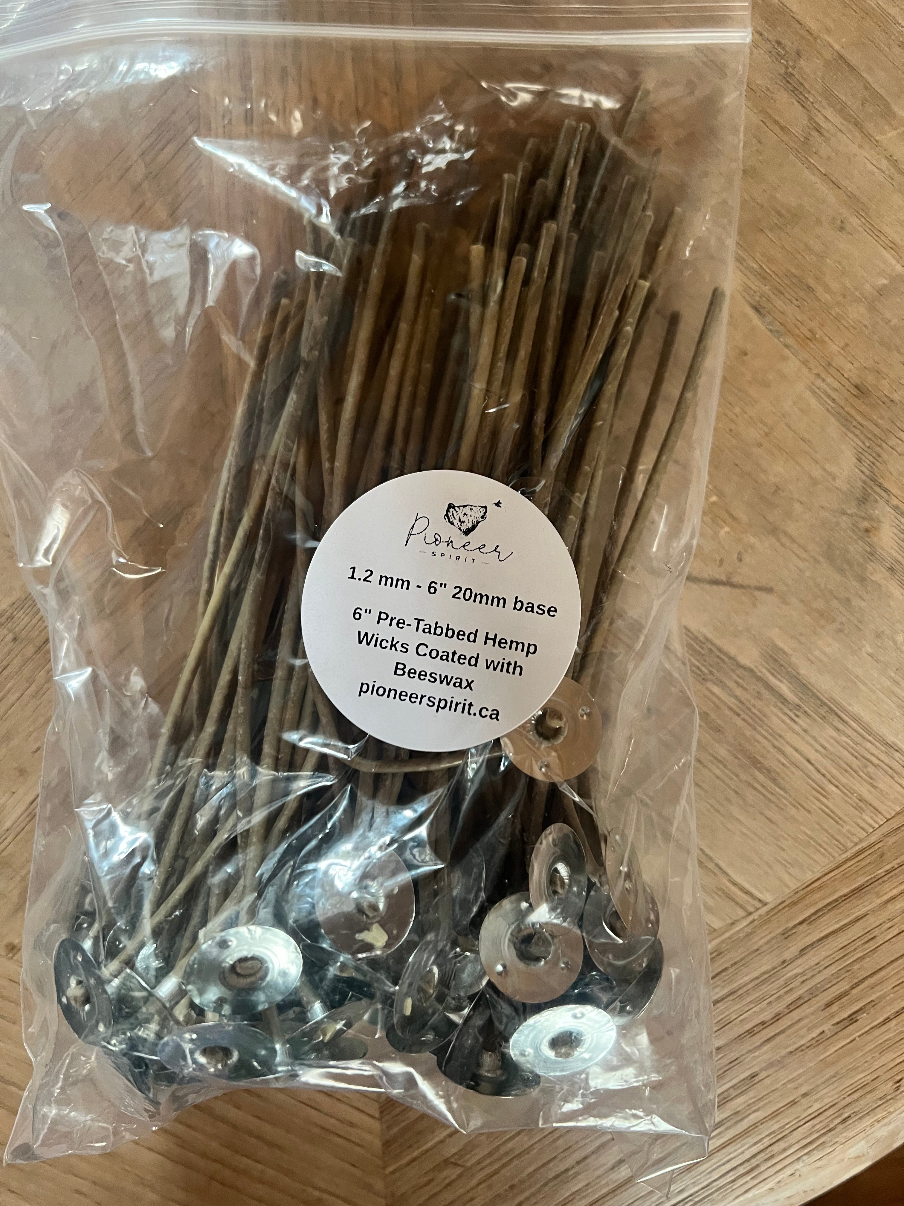 6" Pre-Tabbed Hemp Wicks Coated with Beeswax