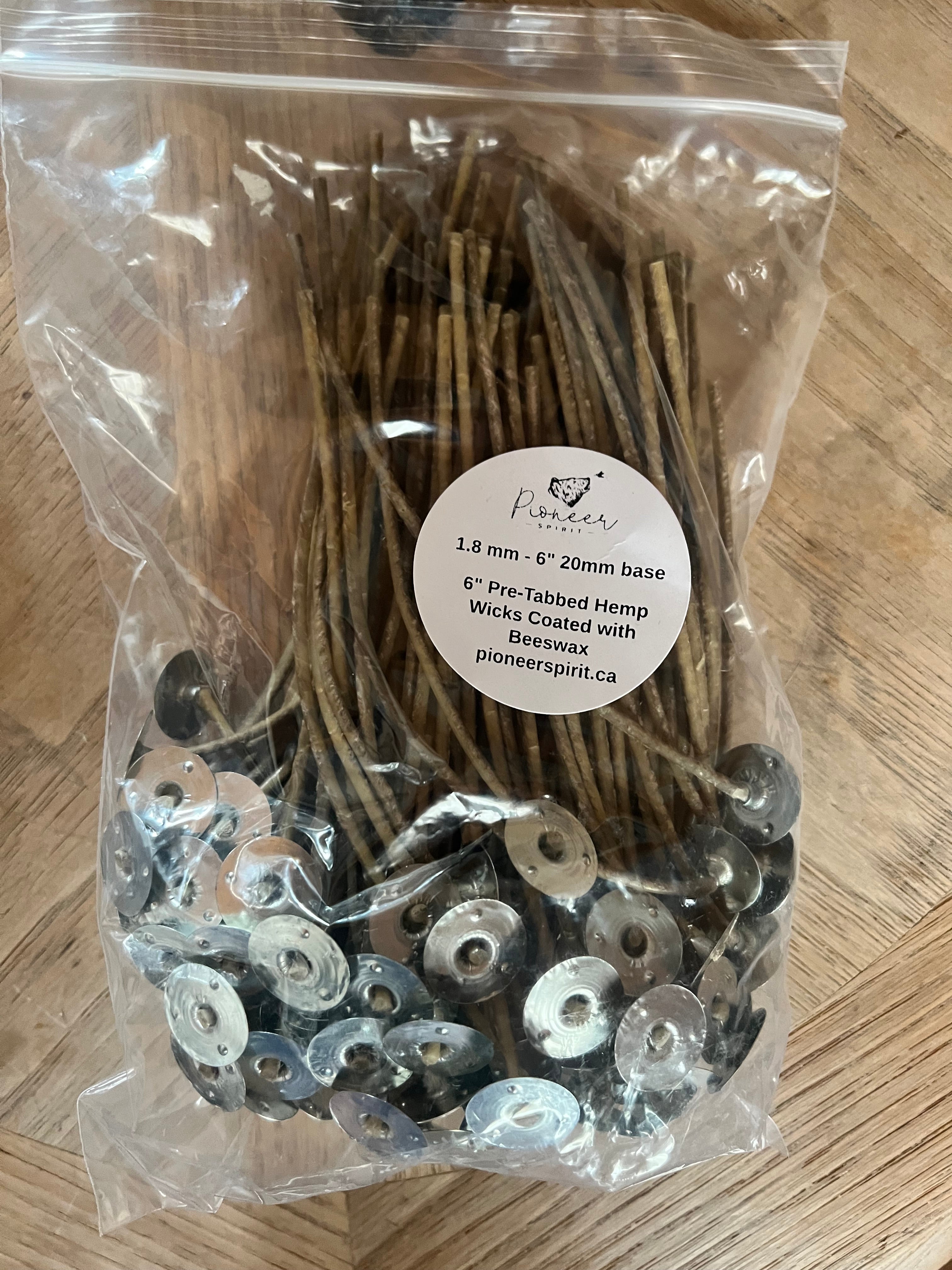 6" Pre-Tabbed Hemp Wicks Coated with Beeswax