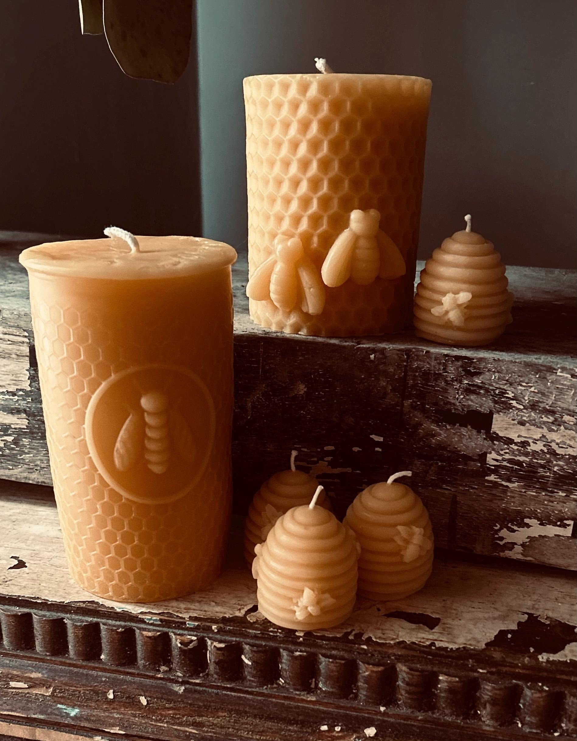 Honey Bee Mine Collection of beeswax candle.